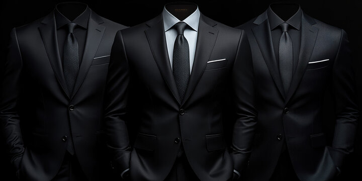 Sophisticated black suits with elegant ties exude professional style and executive power, perfect for business success and formal occasions.