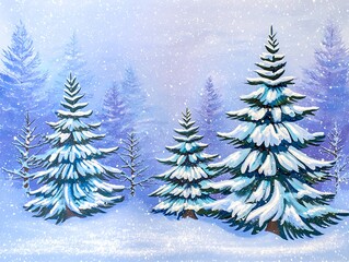 Obraz premium Snowy winter forest with fir trees and falling snow landscape