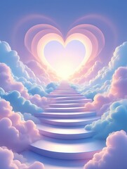 Stairway to heaven leading to a heart in the clouds illustration