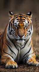 Naklejka premium Tiger Resting Looking Directly at Camera