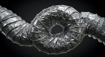 Abstract Metallic Flexible Ducting Twisted in Dramatic Studio Lighting Against Black Background