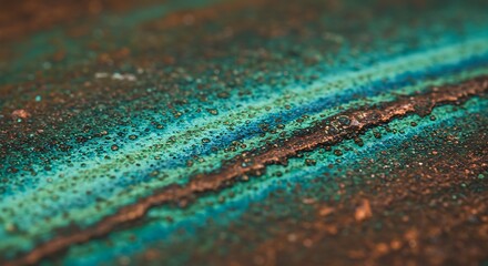 Abstract Copper Surface: Oxidized Texture, Teal and Brown Hues, Close-Up Detail