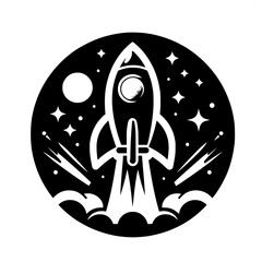 Black and White Vector Silhouette of Rocket Emoji