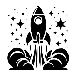 Black and White Vector Silhouette of Rocket Emoji