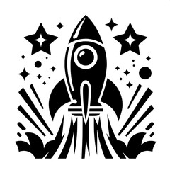 Black and White Vector Silhouette of Rocket Emoji
