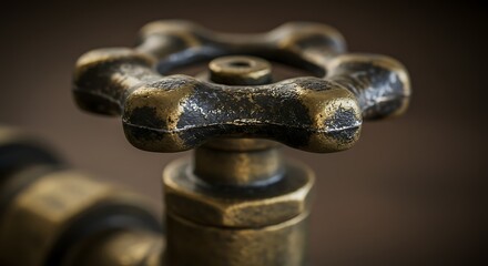 Antique Brass Faucet Handle: Detailed Macro Shot with Textured Surface
