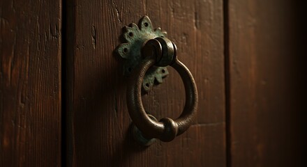 Antique Door Knocker: Rustic Charm and Aged Texture, Close-Up.
