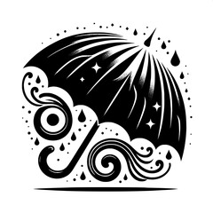 Black and White Vector Silhouette of Umbrella Emoji