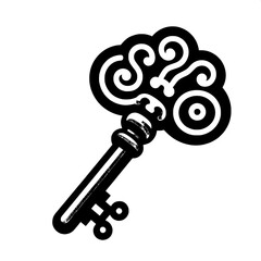Black and White Vector Silhouette of Key Emoji
