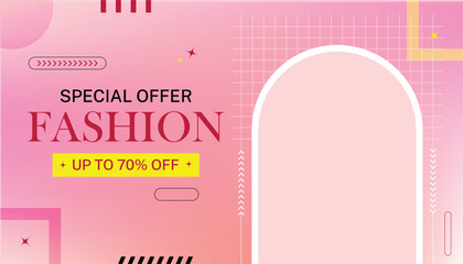 Pink fashion sale banner with elegant geometric design and stylish typography. use for online fashion stores, social media ads, or seasonal promotions.