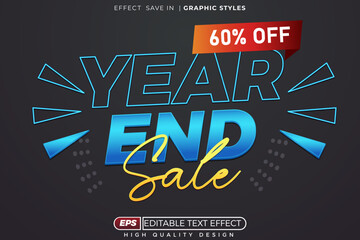 Editable 3d text effect year end sale for banner template design
