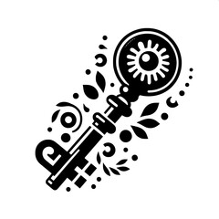 Black and White Vector Silhouette of Key Emoji