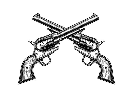 Cowboy Guns Western Pistols Engraving Illustration