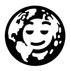 Black and White Vector Silhouette of Globe Emoji