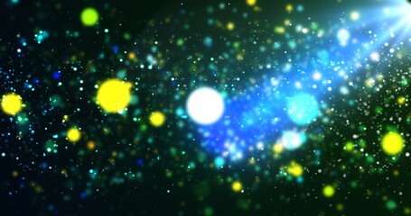 Obraz premium Bluish underwater like translucent AWARD SHOW SPOTLIGHT STAGE PODIUM DUST. Light rays falling shiny gold rain slowly moving particles. Shimmering empty dais for awards music theatre, and videos.