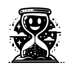 Black and White Vector Silhouette of Hourglass Done Emoji