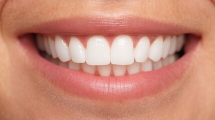 Fototapeta premium Close-up of a Healthy Smile with Bright White Teeth and Natural Lip Color, Showcasing Oral Hygiene and Dental Aesthetics