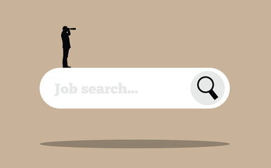 Business Man with Spyglass on Job Search Field Looking Forward