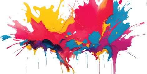 Abstract Colorful Paint Splash Explosion with Dynamic Motion of Ink and Acrylic on White Canvas for Creative Modern Artwork