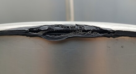 Damaged Rubber Seal: Close-up of Torn, Textured Surface, Abstract Composition.