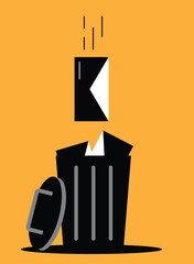 Throwing Out Envelope into Trash Bin Colorful Background. Getting rid of important business documentation vector art