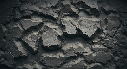Dramatic Close-Up of Jagged, Dark Gray Rock Texture with Contrasting Light Veins