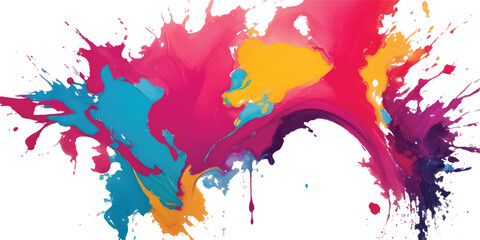 Vibrant Abstract Paint Splash Explosion with Dynamic Red, Yellow, Blue, and Purple Ink Blots on White Background – Creative Artistic Expression Texture for Modern Design and Digital Art Concepts