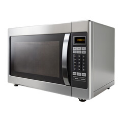 Fototapeta premium Modern stainless steel microwave oven with digital display isolated on transparent background