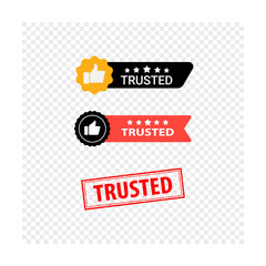 Trusted label icon set – verified and approved badge collection for business and product branding