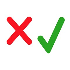 Simple illustration of two shapes, a red "X" and a green check mark, arranged on a white background. Clean, direct