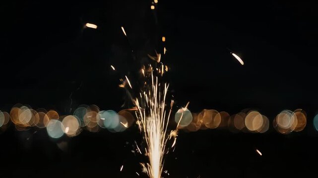 A stunning, magical slow-motion close-up of a single firework burst. Perfect for Eid al-Fitr celebrations, New Year, and other festive occasions.