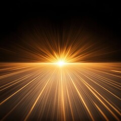 Golden sunrise over horizon, light rays, speed effect, abstract background, website header