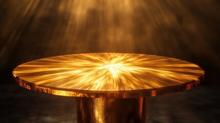 Glowing round table, dark background, product display, spotlight effect