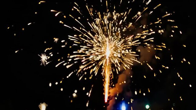 A stunning, magical slow-motion close-up of a single firework burst. Perfect for Eid al-Fitr celebrations, New Year, and other festive occasions.