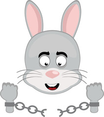 vector illustration emoticon character face rabbit rodent animal breaking chains in freedom and enmancipation