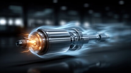 A futuristic electric motor with glowing elements, depicted in motion, highlighting advanced engineering and technology.