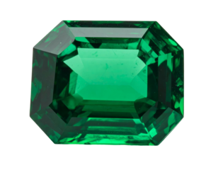 Vibrant emerald-cut gemstone, deep green hue, faceted, radiant, isolated on black