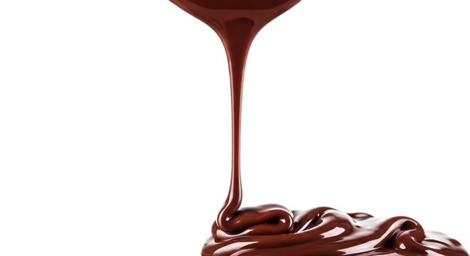 Chocolate syrup pouring isolated on transparent background in a studio shot