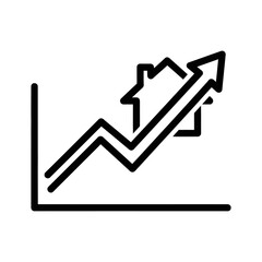 Minimalist Line Art House Icon on Upward Trending Graph