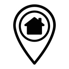 Outline Location Pin with House Icon, Simple Vector Design