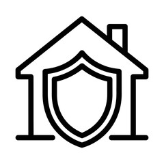 Minimalist Black Line House and Shield Security Icon on White