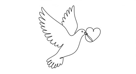 Fototapeta premium Bird Flying with Heart – Continuous Line Art Dove Vector Illustration