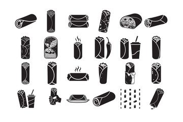 24 Burrito Silhouette Vector Bundle. Mexican Food Clipart.