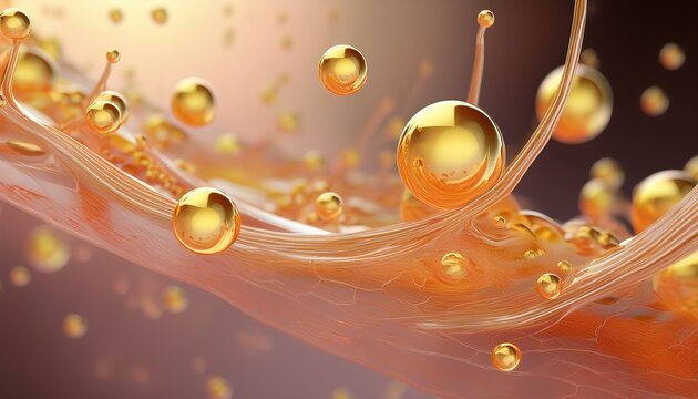 golden bubble floating in skin cell background rendering gold bubble skin cell background rendering biology science