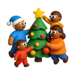 Obraz premium PNG Family decorating Christmas tree.
