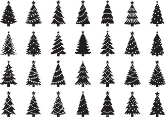 Obraz premium Black Christmas Tree Silhouette Icon Collection Holiday Design Vector Set