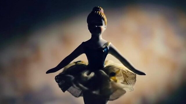 Cinematic Macro Shot of Vintage Ballerina Music Box Spinning in Darkness