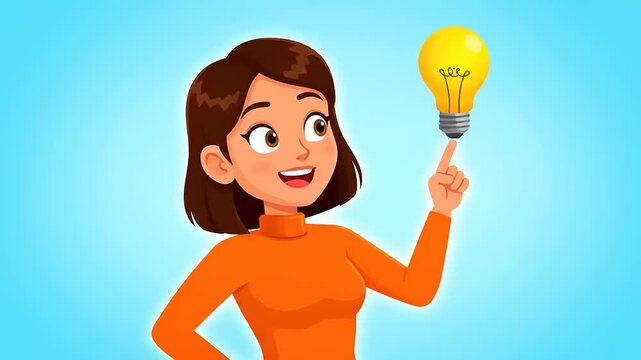 Animated woman thinking and getting an idea