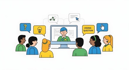 Virtual Classroom Clipart with Teacher and Student Avatars for Remote Learning