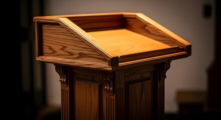 Warm Tungsten Lit Wooden Podium Mockup for Presentation and Stage Display Design